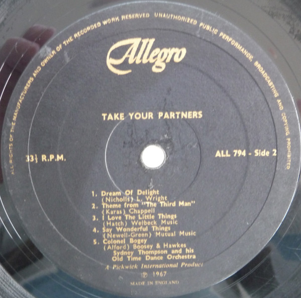 Cover zu Sydney Thompson And His Orchestra - Take Your Partners | 1967 | Vinyl | Jazz | UK Schallplatten Ankauf
