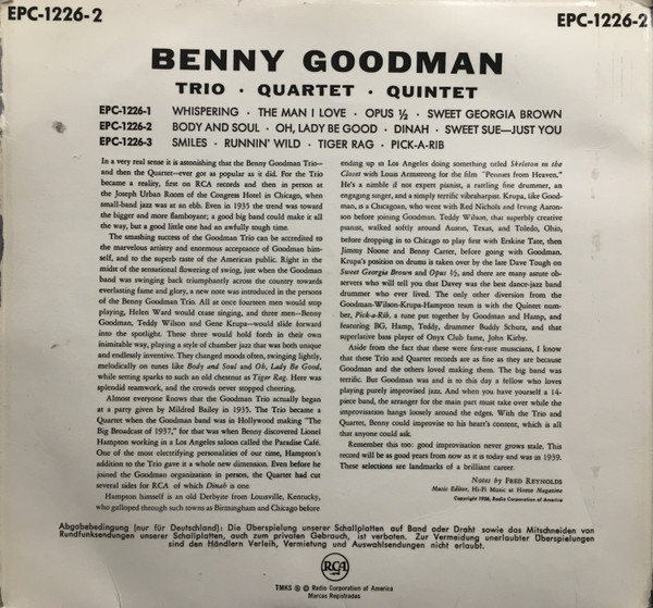 Cover zu Benny Goodman Trio - The Benny Goodman Quartet - The Benny Goodman Quintet - Benny Goodman Trio-Quartet-Quintet | Vinyl | Jazz | Germany