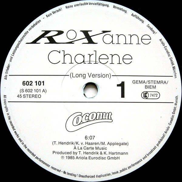 Cover zu Roxanne (2) - Charlene | 1985 | Vinyl | Electronic | Europe