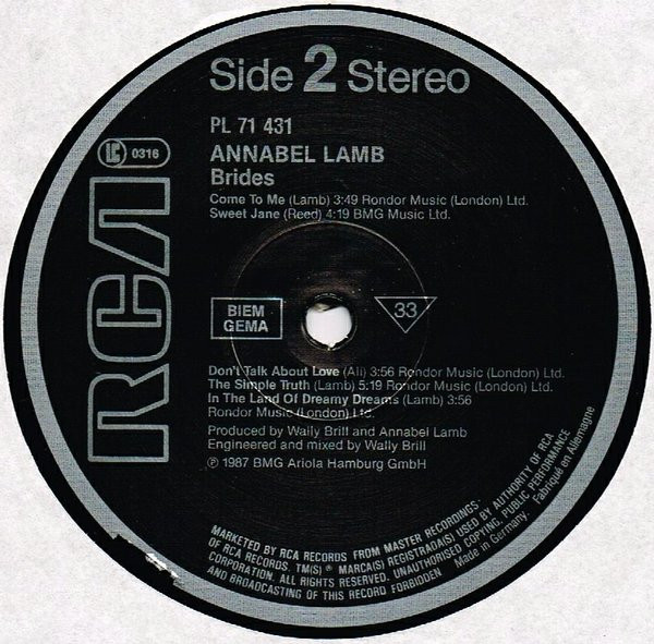 Cover zu Annabel Lamb - Brides | 1987 | Vinyl | Electronic | Europe Schallplatten Ankauf