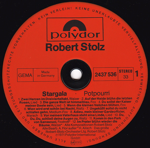 Cover zu Robert Stolz - Stargala | Vinyl | Pop, Classical, Stage & Screen | Germany Schallplatten Ankauf