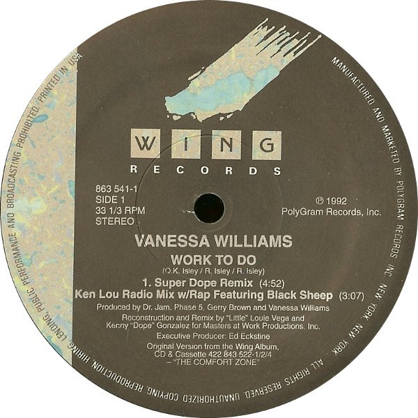 Cover zu Vanessa Williams Featuring Black Sheep - Work To Do | 1992 | Vinyl | Electronic, Hip Hop, Funk / Soul | US