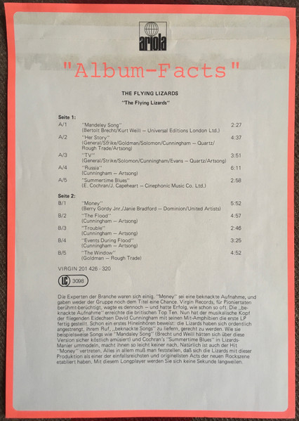 Cover zu The Flying Lizards - The Flying Lizards | 1980 | Vinyl, LP, Album | Electronic | Germany