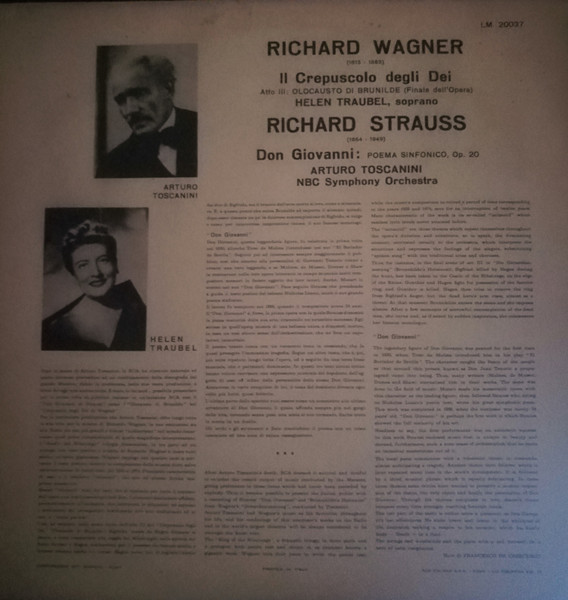 Cover zu Arturo Toscanini, NBC Symphony Orchestra - Il Crepuscolo Degli Dei: Olocausto di Brunilde / Don Giovanni: Poema Sinfonico | Vinyl | Classical | Italy Schallplatten Ankauf