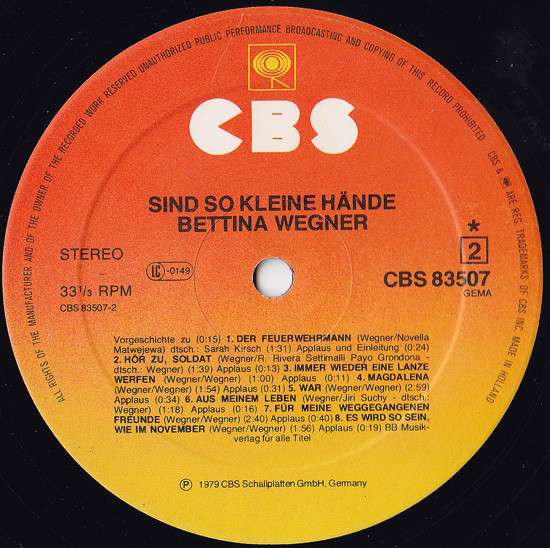 Cover zu Bettina Wegner - Sind So Kleine Hände | 1979 | Vinyl | Folk, World, & Country | Germany