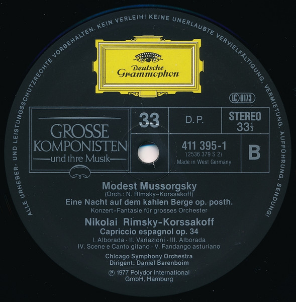 Cover zu Alexander Borodin / Nikolai Rimsky-Korsakov / Modest Mussorgsky, Chicago Symphony Orchestra, Daniel Barenboim - Polowetzer Tänze / La Grande Paque Russe Op. 36, Capriccio Espagnol Op. 34 / Eine Nacht Auf Dem Kahlen Berge Op. Posth. | Vinyl | Classical | Germany