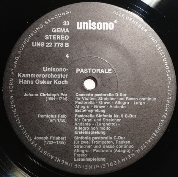 Cover zu Wilhelm Krumbach, Karl Metzker, Unisono-Kammerorchester Leitung Hans Oskar Koch - Pastorale (Hirten- Und Schäfermusik Deutscher Komponisten) | Vinyl | Classical | Germany