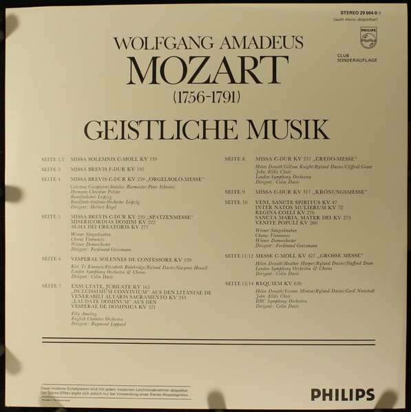 Cover zu Wolfgang Amadeus Mozart - Geistliche Musik | 1974 | Vinyl | Classical | Germany
