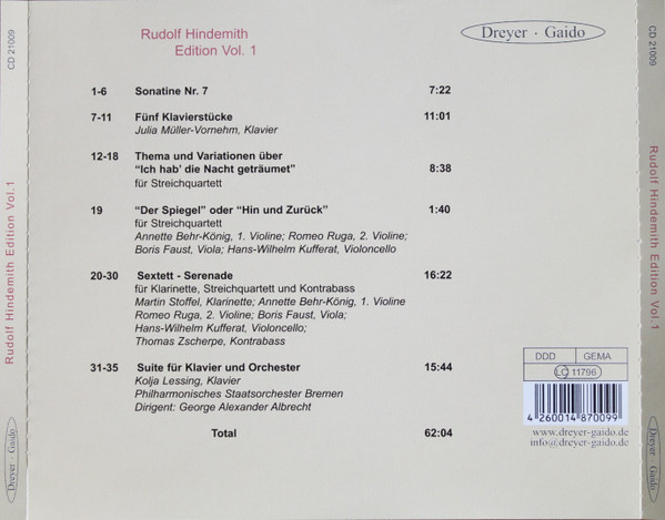 Cover zu Rudolf Hindemith - Rudolf Hindemith Edition Vol. 1 | 2002 | Vinyl | Classical | Germany