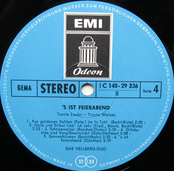 Cover zu Das Hellberg-Duo - 'S Ist Feierabend | Vinyl | Pop, Folk, World, & Country | Germany