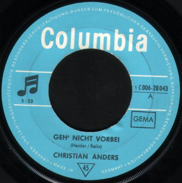 Cover zu Christian Anders - Geh' Nicht Vorbei / Sylvia | 1969 | Vinyl | Pop | Germany Schallplatten Ankauf