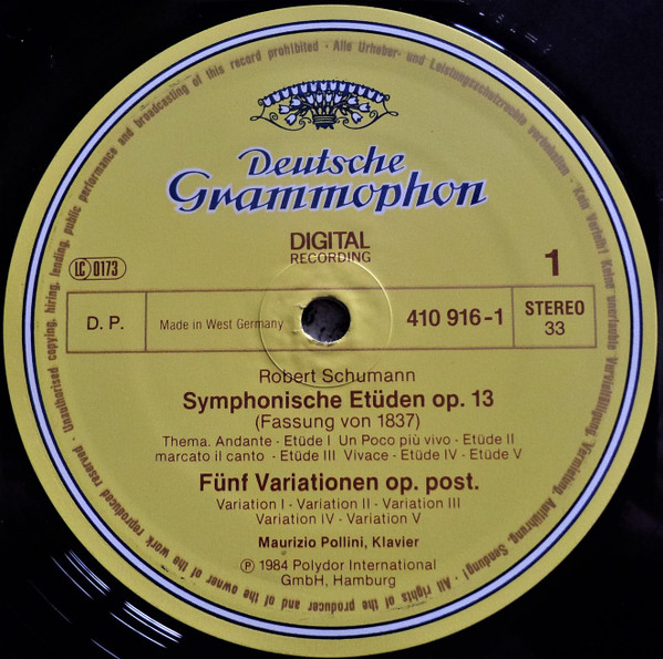Cover zu Robert Schumann, Maurizio Pollini - Symphonische Etüden • Arabeske | 1984 | Vinyl | Classical | Germany