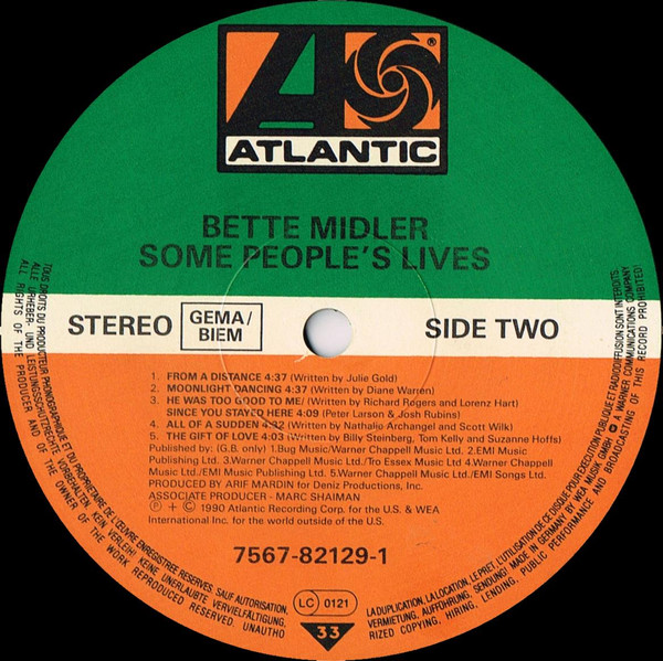 Cover zu Bette Midler - Some People's Lives | 1990 | Vinyl | Pop | Europe Schallplatten Ankauf