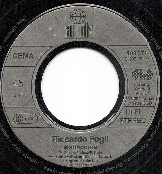 Cover zu Riccardo Fogli - Malinconia | 1981 | Vinyl | Pop | Germany Schallplatten Ankauf