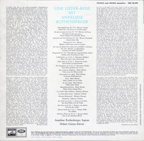 Cover zu Anneliese Rothenberger - Eine Lieder-Reise Mit Anneliese Rothenberger | 1967 | Vinyl | Classical | Germany