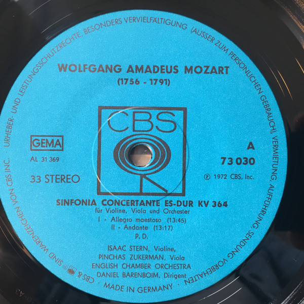 Cover zu Wolfgang Amadeus Mozart, Carl Stamitz, Isaac Stern, Pinchas Zukerman, Daniel Barenboim, English Chamber Orchestra - Mozart: Sinfonia Concertante K364 / Stamitz: Sinfonia Concertant