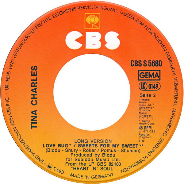 Cover zu Tina Charles - Love Bug / Sweets For My Sweet | 1977 | Vinyl | Funk / Soul, Pop | Germany
