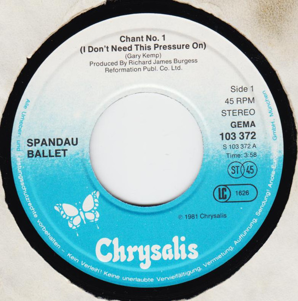 Cover zu Spandau Ballet - Chant No. 1 (I Don't Need This Pressure On) | 1981 | Vinyl | Electronic | Germany