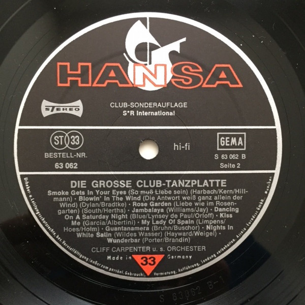Cover zu Cliff Carpenter Und Sein Orchester - Die Große Club-Tanzplatte | 1975 | Vinyl | Jazz, Latin, Pop | Germany Schallplatten Ankauf