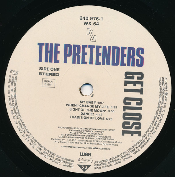 Cover zu The Pretenders - Get Close | 1986 | Vinyl | Rock | Europe Schallplatten Ankauf