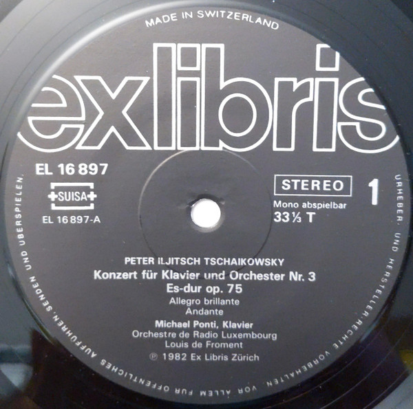 Cover zu Pyotr Ilyich Tchaikovsky, Michael Ponti, Orchestra Of Radio Luxembourg, Louis De Froment - Klavierkonzert Nr.3 Es-Dur / Klavierstücke | 1982 | Vinyl | Classical | Switzerland Schallplatten Ankauf