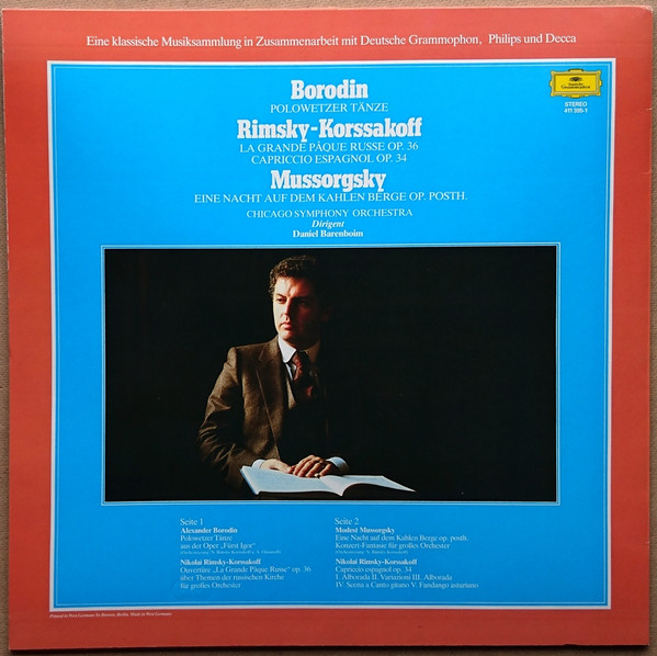 Cover zu Alexander Borodin / Nikolai Rimsky-Korsakov / Modest Mussorgsky, Chicago Symphony Orchestra, Daniel Barenboim - Polowetzer Tänze / La Grande Paque Russe Op. 36, Capriccio Espagnol Op. 34 / Eine Nacht Auf Dem Kahlen Berge Op. Posth. | Vinyl | Classical | Germany Schallplatten Ankauf