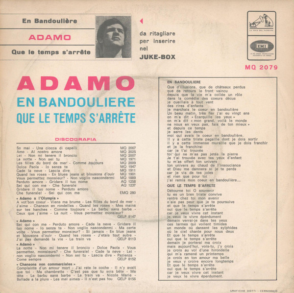 Cover zu Adamo - En Bandouliere | 1966 | Vinyl | Pop | Italy