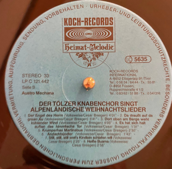 Cover zu Tölzer Knabenchor, Gerhard Schmidt-Gaden - Singt Alpenländische Weihnachtslieder | 1985 | Vinyl | Classical, Folk, World, & Country | Austria