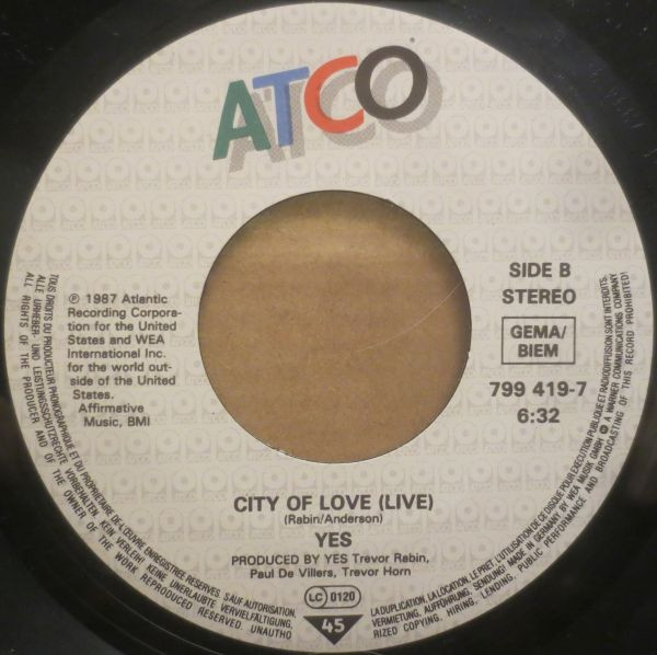 Cover zu Yes - Rhythm Of Love | 1987 | Vinyl, 45 RPM, 7