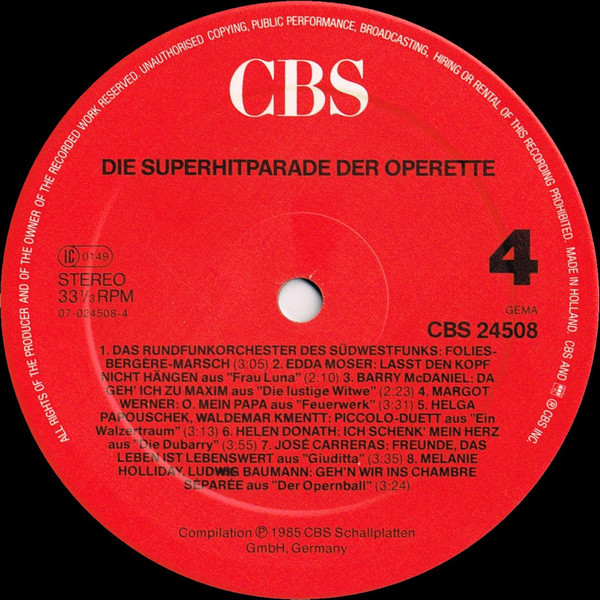 Cover zu Various - Die Super Hitparade Der Operette | 1985 | Vinyl | Classical | Germany