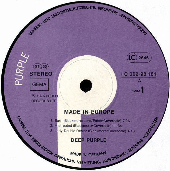 Cover zu Deep Purple - Made In Europe | 1976 | Vinyl | Rock | Germany
