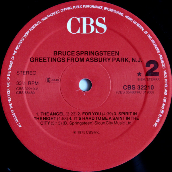 Cover zu Bruce Springsteen - Greetings From Asbury Park N.J. | 1986 | Vinyl | Rock | Europe