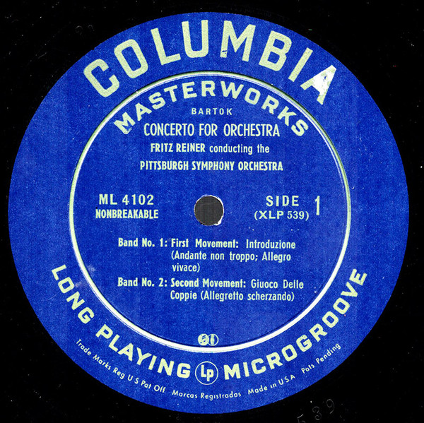 Cover zu Béla Bartók, Fritz Reiner, Pittsburgh Symphony Orchestra - Concerto For Orchestra | 1950 | Vinyl, LP | Classical | US Schallplatten Ankauf