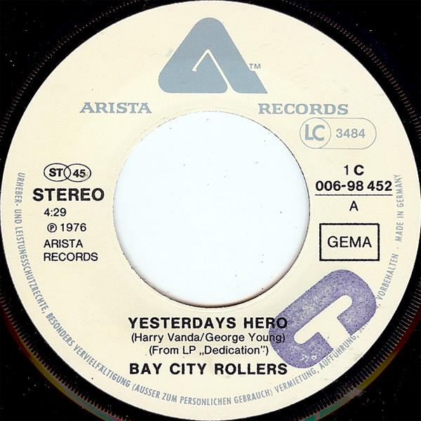 Cover zu Bay City Rollers - Yesterdays Hero | 1976 | Vinyl | Rock, Pop | Germany Schallplatten Ankauf