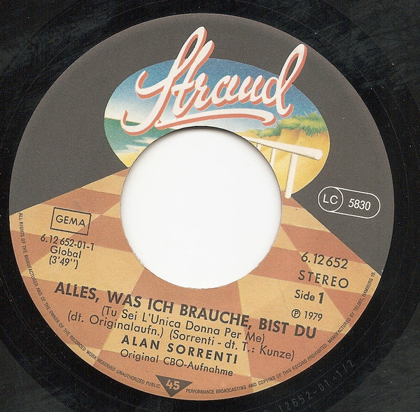 Cover zu Alan Sorrenti - Alles, Was Ich Brauche, Bist Du (Tu Sei L'unica Donna Per Me) | 1979 | Vinyl | Pop | Germany Schallplatten Ankauf