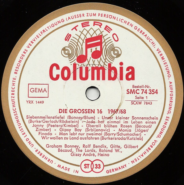 Cover zu Various - Die Grossen 16 1967/68 | 1967 | Vinyl | Rock, Pop | Germany