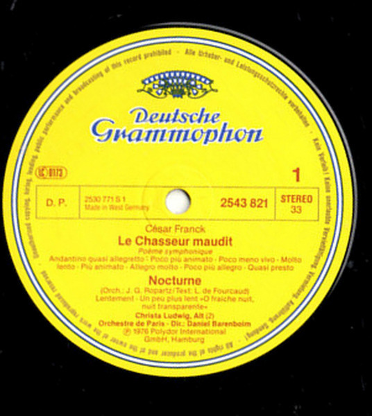 Cover zu Christa Ludwig, Orchestre De Paris, Daniel Barenboim - César Franck - Psyché / Le Chasseur Maudit / Nocturne | 1983 | Vinyl, LP, Reissue, Stereo | Classical | Germany Schallplatten Ankauf