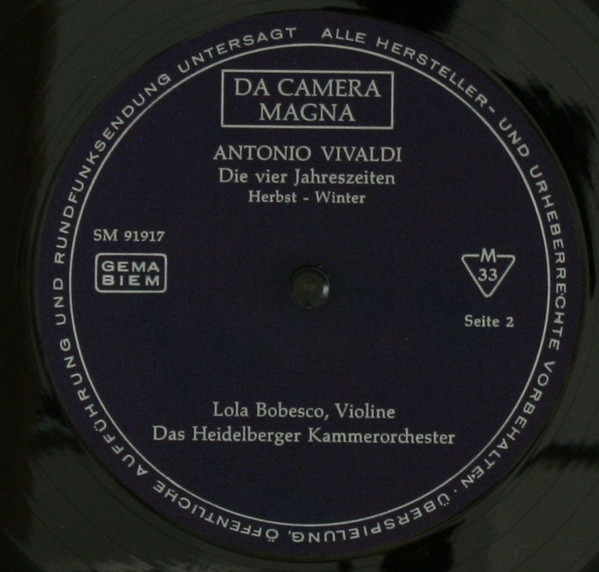 Cover zu Antonio Vivaldi - Lola Bobescu, Heidelberger Kammerorchester - Die 4 Jahreszeiten | 1967 | Vinyl | Classical | Germany