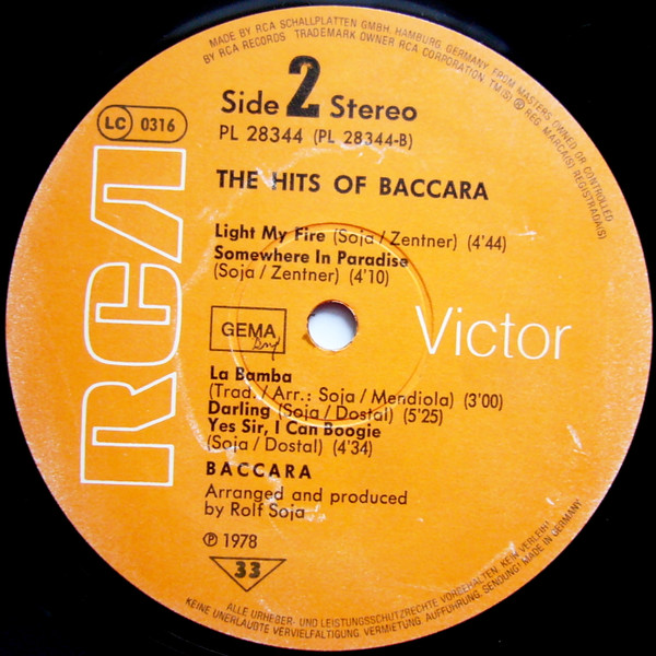 Cover zu Baccara - The Hits Of Baccara | 1978 | Vinyl | Electronic, Pop | Germany