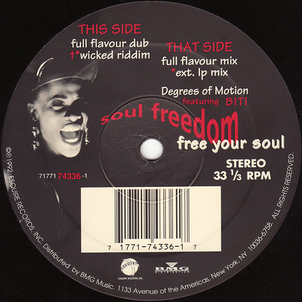 Cover zu Degrees Of Motion Featuring Biti Strauchn - Soul Freedom (Free Your Soul) | 1992 | Vinyl | Electronic | US Schallplatten Ankauf
