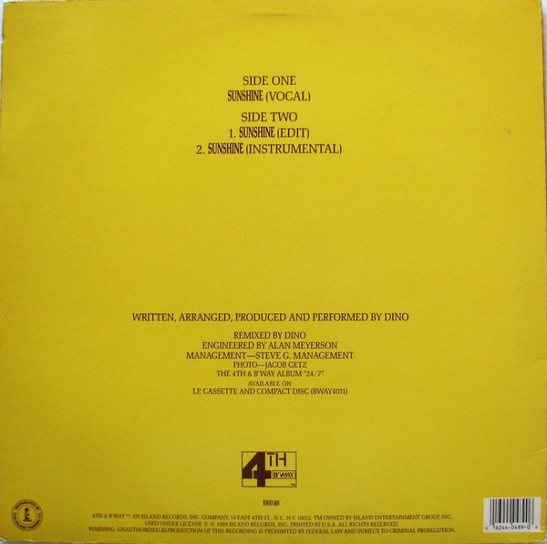 Cover zu Dino (2) - Sunshine | 1989 | Vinyl | Electronic, Hip Hop | US Schallplatten Ankauf