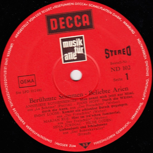 Cover zu Anneliese Rothenberger, Hilde Güden, Kurt Böhme - Berühmte Stimmen Beliebte Arien | 1967 | Vinyl, LP, Compilation | Classical | Germany