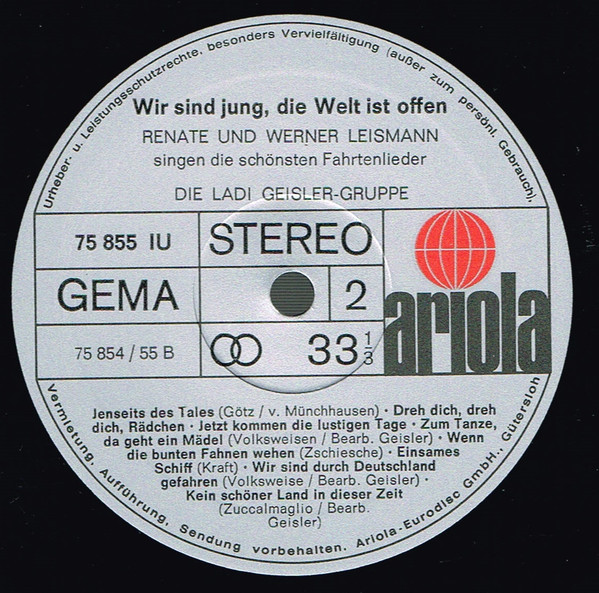 Cover zu Renate Und Werner Leismann - Wir Sind Jung, Die Welt Ist Offen | 1967 | Vinyl | Pop, Folk, World, & Country | Germany