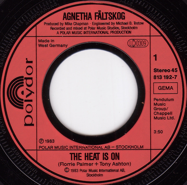 Cover zu Agnetha Fältskog - The Heat Is On / Man | 1983 | Vinyl | Rock, Pop | Germany