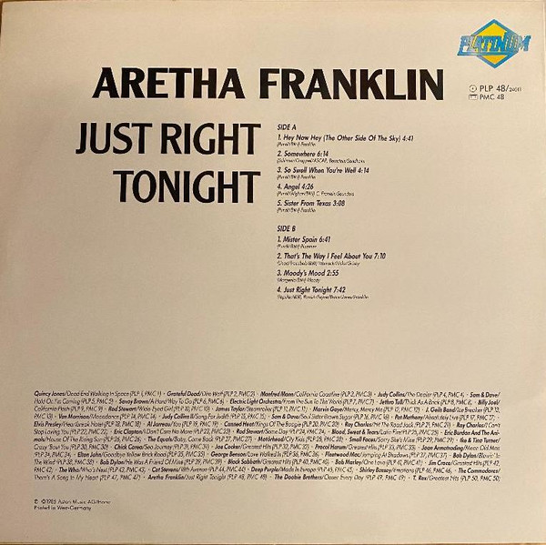 Cover zu Aretha Franklin - Just Right Tonight | 1985 | Vinyl | Jazz, Funk / Soul | Germany