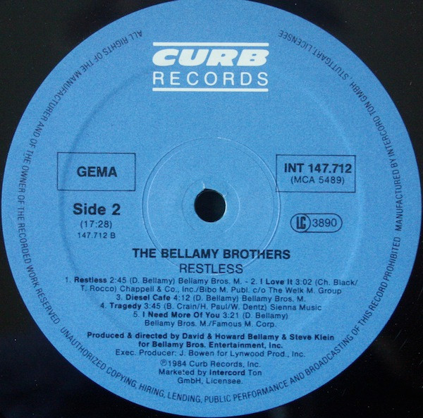 Cover zu Bellamy Brothers - Restless | 1984 | Vinyl | Rock, Folk, World, & Country | Germany