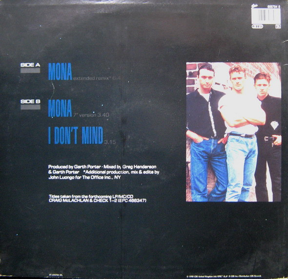 Cover zu Craig McLachlan & Check 1-2 - Mona | 1990 | Vinyl | Electronic, Pop | Europe