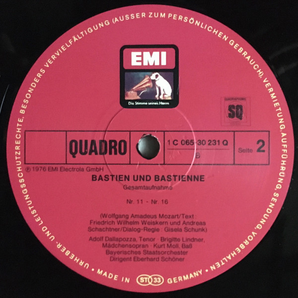 Cover zu Wolfgang Amadeus Mozart, Brigitte Lindner, Adolf Dallapozza, Kurt Moll, Bayerisches Staatsorchester, Eberhard Schoener - Bastien Und Bastienne | 1976 | Vinyl | Classical | Germany