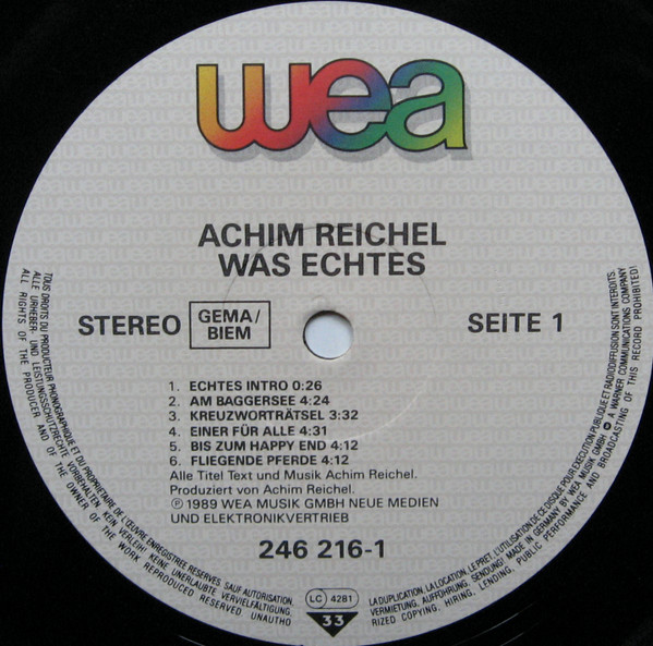 Cover zu Achim Reichel - Was Echtes | 1989 | Vinyl | Rock | Europe