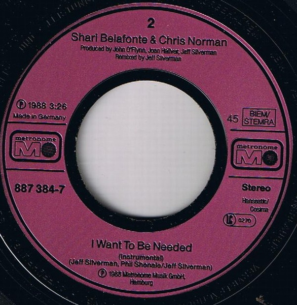 Cover zu Shari Belafonte & Chris Norman - I Want To Be Needed | 1988 | Vinyl | Electronic, Pop | Europe Schallplatten Ankauf